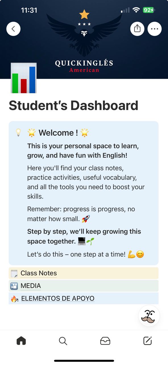 Vista del espacio de seguimiento del alumno en Notion